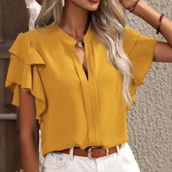 Victoria Ruffle Sleeve Top - Mustard - Picture 3 of 3